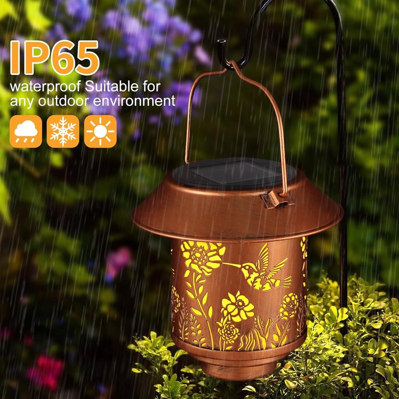 Doogarden Solar Lantern Outdoor Hanging Lights Gifts for Women Mom Metal Garden Decor Outside Waterproof LED Lanterns for Patio(Hummingbird-2P) - Image 2